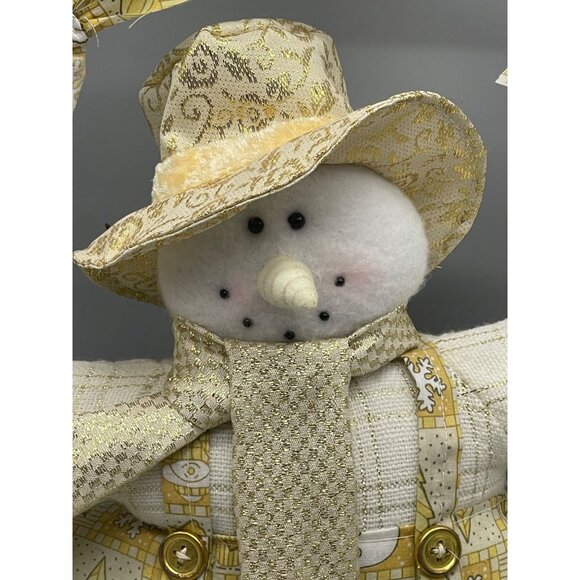 snowman figurine plush decor white gold shelf or hang snowflakes fence READ - Picture 2 of 10